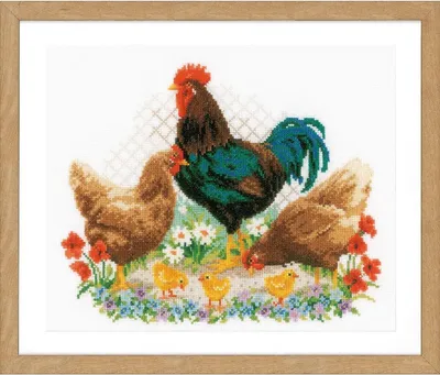Image de Vervaco Set de point de croix "Coq et poules", 32x26cm