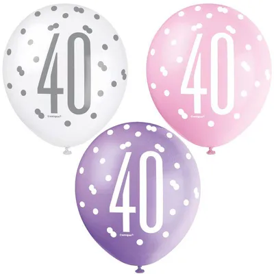 Produktbild von 6 Luftballons rosa & silber Zahl 40