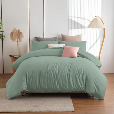 Produktbild von Bettwäsche-Set 200x220 cm Grün Mikrofaser Bügelfrei Knitterfrei mit 2x Kissenbezug 80x80 cm Reißverschluss