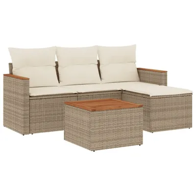 Produktbild von vidaXL 5-tlg. Garten-Sofagarnitur mit Kissen Beige Poly Rattan