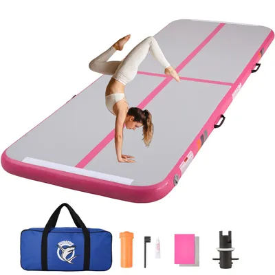 Produktbild von Airtrack Matte Tumbling Matte Gymnastikmatte Trainingsmatte Turnmatte mit Luftpumpe, Tragetasche 400x100x10 CM für Zuhause, Outdoor, Yoga, Fitness,