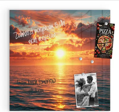 Produktbild von Magnettafel 30x30cm Pinnwand Whiteboard beschreibbar - Sonnenuntergang Meer