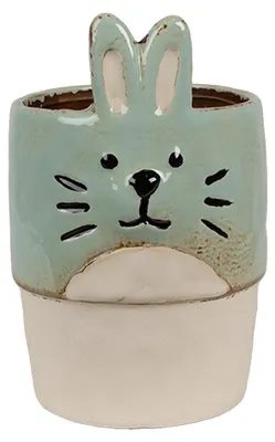Produktbild von Clayre & Eef Blumentopf Ø 11x17 cm Grün Beige Keramik Kaninchen
