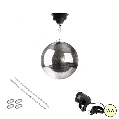 Produktbild von Spiegelkugel Komplettset 30cm mit Motor, LED Pinspot (warmweiss) und Montagematerial PROFI