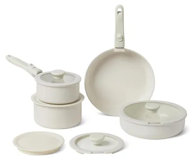 Image de A. Essentiels : Ensemble de 11 pièces comprenant une batterie de cuisine avec poignées amovibles et une poêle en céramique empilable