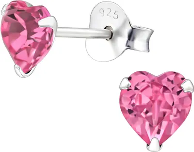 Produktbild von Ohrringe Ohrstecker 925 Sterling Silber mit Kristallherz in verschiedenen Farben Farbe - Pink
