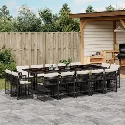 Produktbild von 2025 cloris Gartenmöbel Set Balkonmöbel-Set 15-tlg. Garten-Essgruppe mit Kissen Schwarz Poly Rattan - Gartenmöbelgarnituren Sale9775965 6parcel