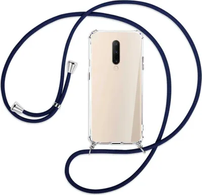 Produktbild von Handykette Backcover-Schutzhülle mit Band (Metall silberfarben) für OnePlus 7 Pro - dunkelblau