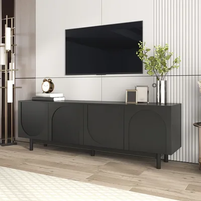Immagine prodotto di Mobile TV - Mobile TV con ante - Mobile basso - Mobile multimediale - Mobile TV nero - Ripiani regolabili - Larghezza 175 cm