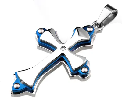 Produktbild von Edelstahl Anhänger aus 316L Kreuz blau/Metallic