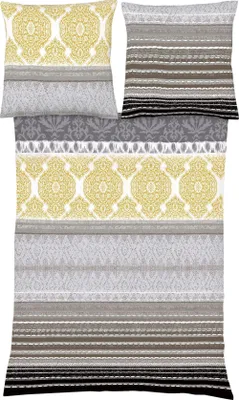 Produktbild von Fleuresse Aspen Biber Bettwäsche 155x220 Ornamente Streifen grau gold  434251-03