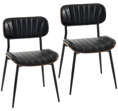 Productafbeelding van HOMCOM Eetkamerstoelen, set van 2, keukenstoel met zitvlak van kunstleer, zwart