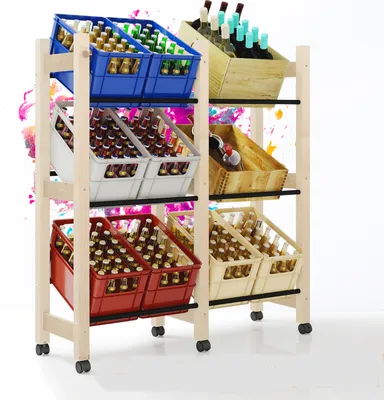 Produktbild von Puluomis stojan na nápoje, dřevěný kuchyňský regál, 6-12 beden, masivní stojan na nápoje, 102x32x113 cm, volně stojící, stojan na pivo, víno, vodu, ovoce