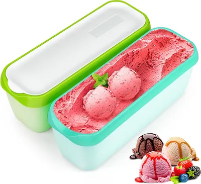 Produktbild von 2er Set Speiseeis Aufbewahrungsbox 1,5L, BPA-frei, stapelbar, auslaufsicher, Gefrierdosen mit Deckel