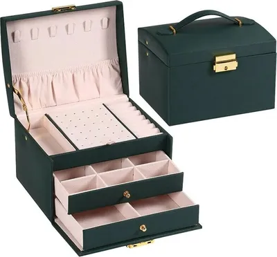 Produktbild von Multifunktionale Dreischicht Leder Schublade Stil Schmuckkästchen Ohrringe mit Schloss