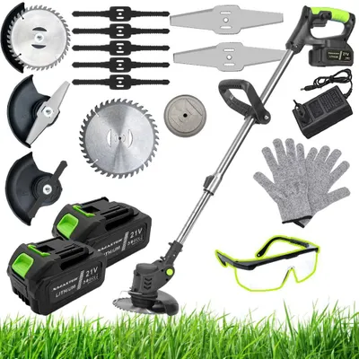 Produktbild von XMaster Akku-Rasentrimmer 600W mit 2x 1500 mAh Akku 21V, Elektrischer Grasschneider, Freischneider, Teleskop-Stiel & Zusatzhandgriff, viel Zubehörset