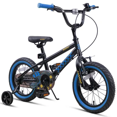 Kinderfiets 14 Zoll BMX-Design schwarz-blau mit Stützrädern