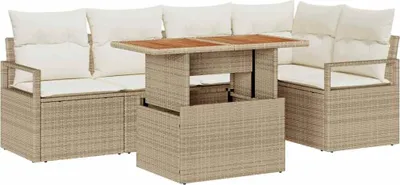 Image de vidaXL Salon de jardin avec coussins 6 pcs Beige et Crème