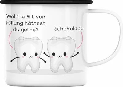 Produktbild von Trendation - Zahnarzt Zahnmedizinische Fachangestellte Emaille Tasse Geschenk Lustig Praxis Geschenkidee Zahnarzthelferin Zahntechniker Zahnärztin Lustiger Spruch (Schwarz)