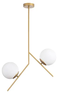Image de Lustre Luminaire en métal et verre doré - Ø 15 × H 74 cm - 2 x E27 Max 40W - IP20