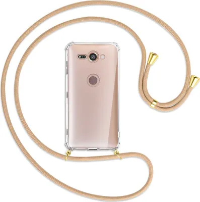 Produktbild von Handykette Backcover-Schutzhülle mit Band (Metall goldfarben) für Sony Xperia XZ2 Compact - beige