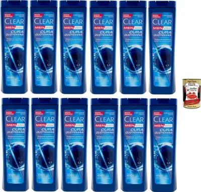 Produktbild von Clear Cura Quotidiana Men Shampoo für alle Haar- und Kopfhauttypen - Tägliches Pflegeshampoo 12x 225ml + Italian Gourmet polpa 400g