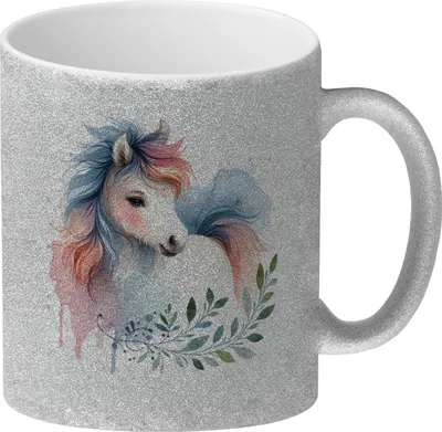 Produktbild von Buntes Pferd Glitzer-Kaffeebecher