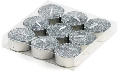 Produktbild von Silberne Teelichter mit Glitzer, 9 Stück