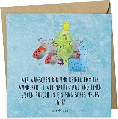 Produktbild von Mr. & Mrs. Panda Klappkarte Weihnachten Smörle - Eisblau - Geschenk, Glückwunschkarte, doppelkarte, faltkarte, Grußkarte, Pfefferminzstange, anlasskarte, Tannennadeln
