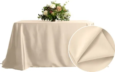 Produktbild von MEBLE ODNOWA, Tischdecke, Matter Samt-Tischdecke, Quadratisch, Creme, 230×230 cm, Velours, Tischschutz, Elegant, Formstabil, Elastisch, Strapazierfähig, Maschinenwaschbar
