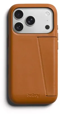 Productafbeelding van Bellroy, lederen hoesje voor iPhone 18 Pro / iPhone 17 Pro, 3 kaartsleuf, met standaard, kleur: camel