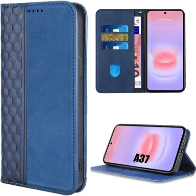Image de Coque pour Samsung Galaxy A37 5G, Protection Antichoc Synthécuir Bleu Marine Motif Mosaïque