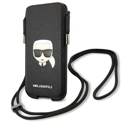 Produktbild von Karl Lagerfeld Torebka KLHCP12MOPHKHK 6,1" schwarzes Hardcase Saffiano Ikonik Karl`s Head Handytasche