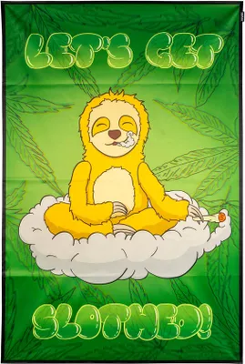 Produktbild von PSYWORK Schwarzlicht Stoffposter Neon "Faultier Joint Weed", 150x225cm