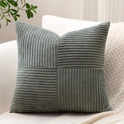 Productafbeelding van Kussenhoes van corduroy, ruitpatroon, sofa kussen van corduroy fluweel, decoratief kussen, patchwork design, decoratief kussenhoes voor de woonkamer (45x45 cm, donkergrijs)