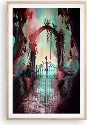 Produktbild von Gerahmtes Poster - Rahmen in heller Eiche - Fantasie Tor Garten - 61x91,5 cm - Wand Bild - Wanddeko - Wandbilder - Kunstposter - Wandposter - Bilderrahmen - Bilder - Kunstdruck - P2NPA61x91-4517