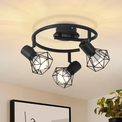 Immagine prodotto di ZMH Faretto da soffitto nero a 3 luci, E14, orientabile a 350°, paralume in metallo, faretto da parete rotondo per soggiorno, corridoio e camera da letto