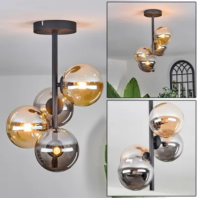 Produktbild von Isorella Deckenlampe aus Metall/Glas in Schwarz/Rauchfarben/Bernsteinfarben