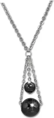 Produktbild von Amello Halskette Edelstahl Keramik 50cm Kugeln Schmuck silber schwarz D2ESKX44S5