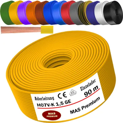 Produktbild von 90m Aderleitung H07 V-K GE 1x1,5 mm² Gelb Einzelader flexibel