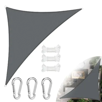Imagen del producto de Vela triangular impermeable para el sol, con protección UV, de 3x3x3 metros, fabricada en PES transpirable, ideal para jardín y terraza