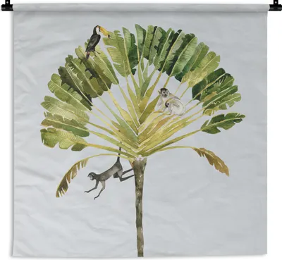 Produktbild von MuchoWow® Wandteppich Wandbehang Dschungel - Affe - Tukan 150x150 cm Tapisserie Dekoration Wandtuch - Wohnaccessoires - Modernes