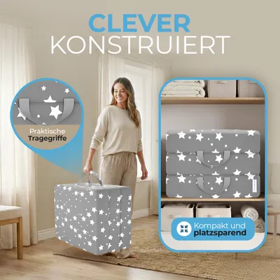 Produktbild von ELONEO Klappmatratze, Gästematratze,3-teilige Faltmatratze, Schaumstoff extra dick(15cm), Bandscheibenwürfel, klappbar, faltbare Matratze,(Stern-Grau)