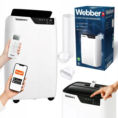 Obrázek produktu pro Přenosná klimatizace Webber AC-H123030W – chlazení, odvlhčování a ventilace 12 000 BTU 3 v 1 WiFi Tuya Smart LCD dálkový ovladač