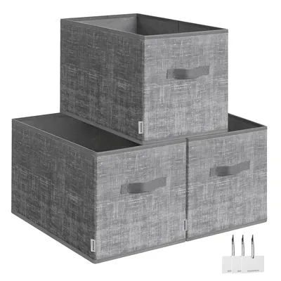 Produktbild von SONGMICS Faltbare Stoffkisten Set 3 Stück, Aufbewahrungsboxen mit Griffen, für Schlafzimmer oder Wohnzimmer, Etikettenfach, 50 x 30 x 30 cm, grau, KI-generiertes Bild