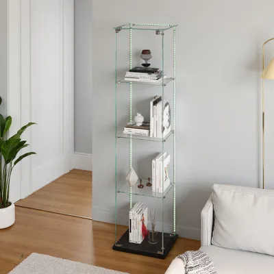 Image de Vitrine en bois noire, à quatre niveaux, avec éclairage LED