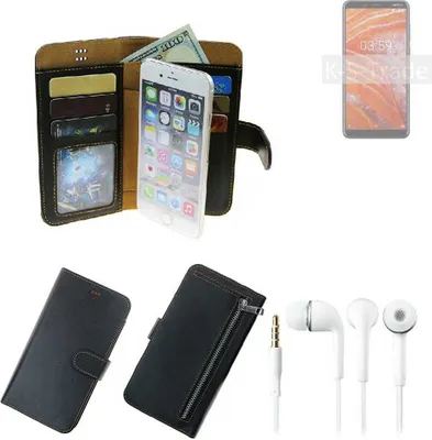 Produktbild von TOP SET Handy Hülle Schutz Hülle kompatibel mit Nokia 6.2  schwarz aus Kunstleder + Kopfhörer Smartphone Tasche vollwertige Geldbörse  K-S-Trade®