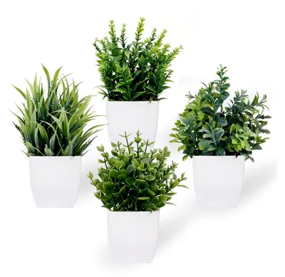 Produktbild von Kunstpflanzen 18cm, 4 Stück, frostartige Plastikpflanze für Wohnzimmer und Büro