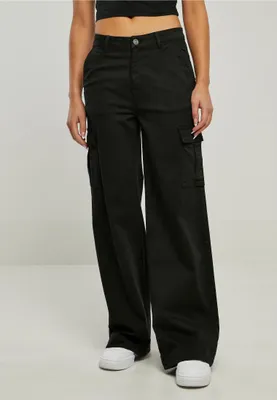 Obrázok produktu pre Dámské látkové kalhoty Urban Classics Ladies High Waist Wide Leg Twill Cargo Pants black - 28 široké