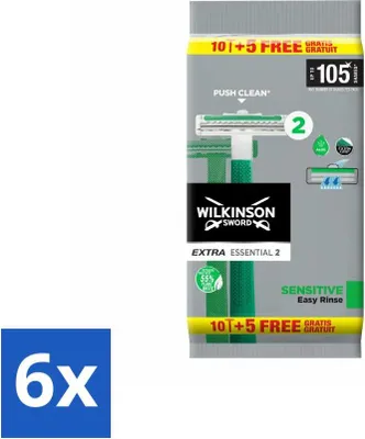Obrázok produktu pre Jednorazový holiaci strojček Wilkinson Extra Essential 2 Sensitive Soft 15 čepieľok - výhodné balenie - 6 kusov